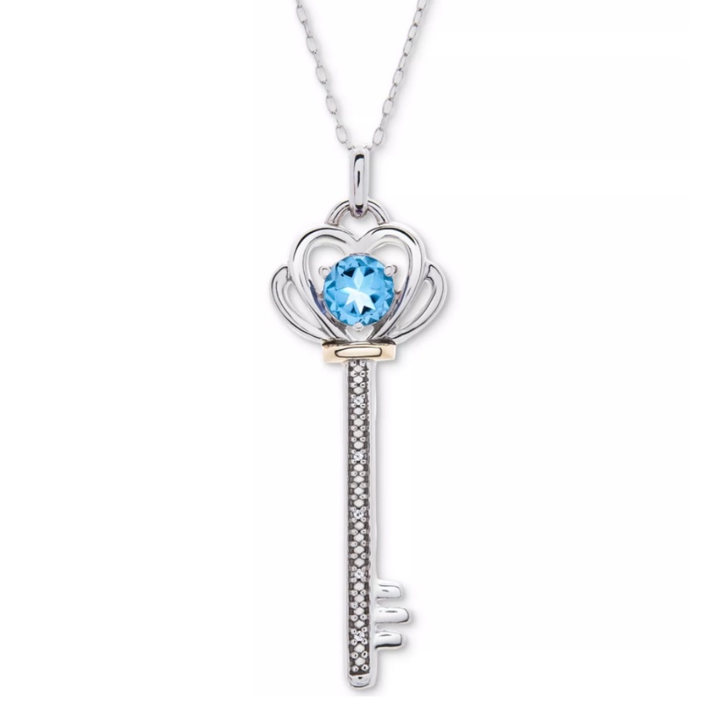 Macys Womens Sterling Silver 10K Gold Lab Grown Garnet Diamond Key Pendant